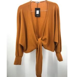 Fashion Nova Mustard Got No Pressure Knit Tie Front Top Size L